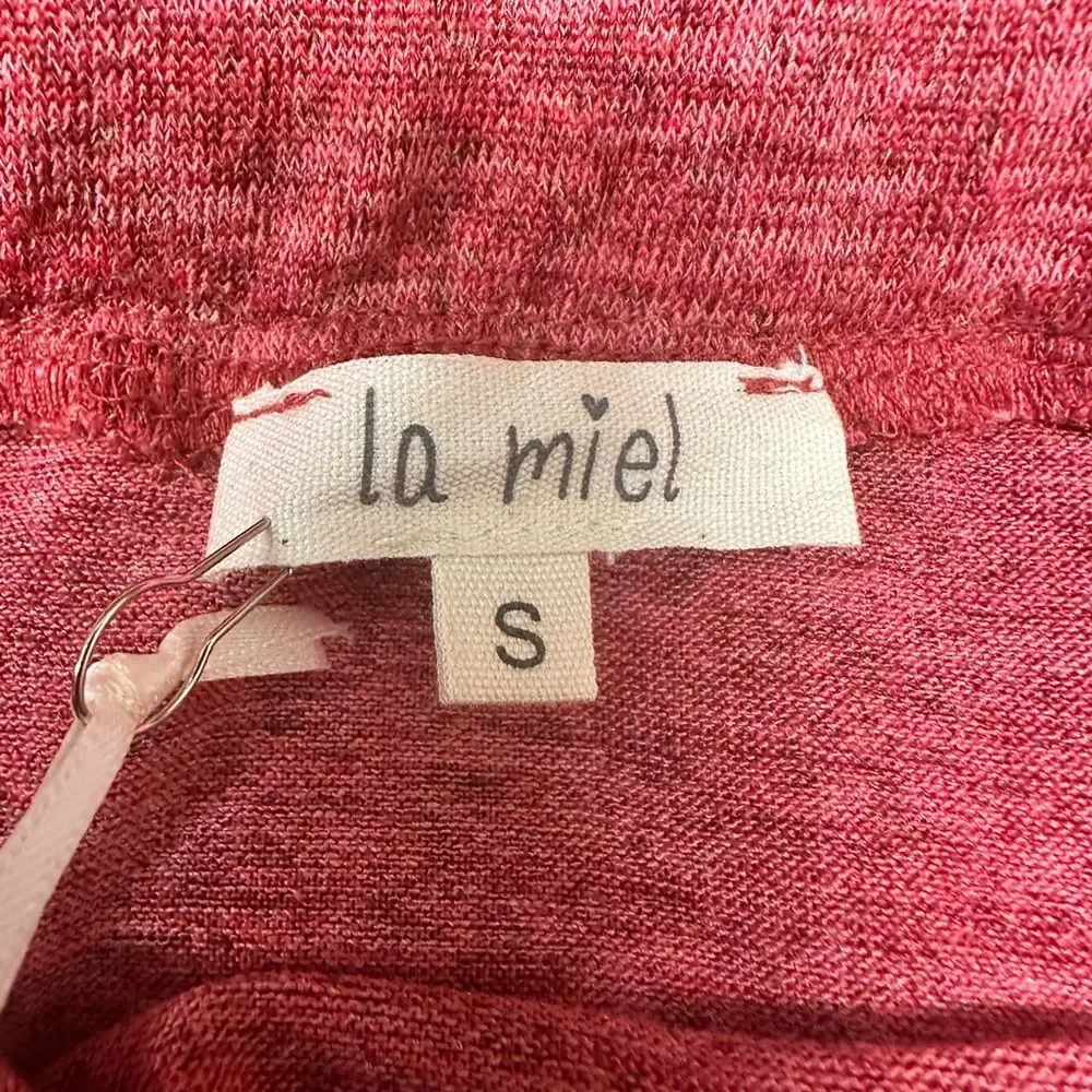 La Miel heathered crimson off the shoulder bell sleeves top